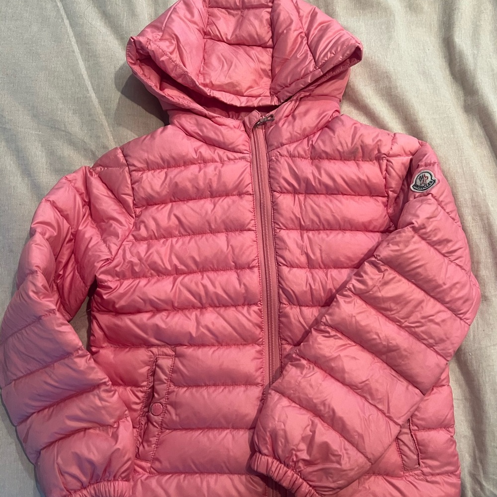 Moncler size 120 Pink Hooded Puffer Jacket for Kids